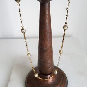 Vintage Gold Tone Pearl Bead Necklace • Long Rosary Style